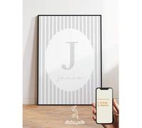 Shein 1 pieza Póster de lona con nombre de niños personalizado con rayas y monograma, póster de nombre vintage personalizado para decoración del hogar, letr