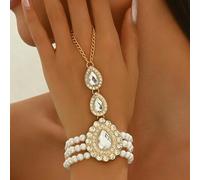 Shein 1 pieza Pulsera de cadena de dedo con perla elegante y de moda, nuevo diseño de pulsera de cuentas para mujer adecuada para uso diario o regalo a amig