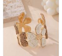 Shein 1 pieza Pulsera de flor de rafia de dos tonos Miradar, brazalete abierto de metal, diseño de nicho, estilo casual francés, adecuado para vacaciones en