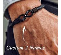 Shein 1 pieza Pulsera de hombre personalizada con símbolo de infinito 8, pulsera de cuero trenzado personalizada, nombre grabado personalizado, texto, nombr