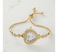 Shein 1 pieza Pulsera de mujer de color dorado de aleación con una caja de reloj en forma de corazón con números arábigos en el dial del reloj, reloj de cua