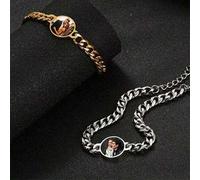 Shein 1 pieza Pulsera de pareja personalizada de acero inoxidable, graba la foto de tu ser querido, pulsera de cadena gruesa unisex, pulsera personalizada c