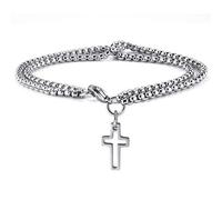 Shein 1 pieza Pulsera el último europeo y americano estilo cruzado en forma de con abertura de doble capa acero titanio de hombres con con tira cruzada cade