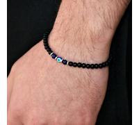 Shein 1 pieza Pulsera elástica unisex con cuentas de ojo turco griego, obsidiana negra, piedra azul de lapislázuli para hombres y mujeres