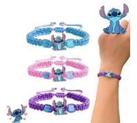 Shein 1 pieza Pulsera hecha a mano con cuentas bordadas - Piedra preciosa sintética azul/rosa, diseño de cuerda de cáñamo resistente, patrón de animal de di