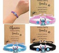 Shein 1 pieza Pulsera hecha a mano con cuentas de Stitch de Disney - Piedras preciosas sintéticas azules/rosas, diseño de cuerda de cáñamo, patrón de animal