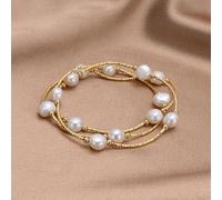 Shein 1 pieza Pulsera multicapa con cordón elástico y perla natural chapada en oro de 18K, regalo para el Día de la Madre, San Valentín, cumpleaños, boda, c