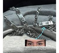 Shein 1 pieza Pulsera personalizada con foto de pareja, pulsera de cadena de acero inoxidable con foto grabada con láser, joyería personalizada con foto com