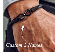 Shein 1 Pieza Pulsera personalizada con símbolo del infinito 8 para hombres, pulsera de cuero tejido magnético personalizado con grabado de nombre, texto, n
