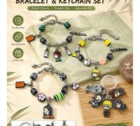 Shein 1 pieza Pulsera y llavero colgante de cazador de demonios de Demon Slayer, pulsera de cuentas con múltiples colgantes de personajes en versión Q, colg