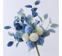 Shein 1 pieza Ramo simulado de flor de bola en blanco y azul para decoración de mesa del hogar, regalo navideño