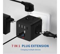 Shein 1 pieza Regleta multifunción con 7 salidas, 3 enchufes europeos, 3 puertos USB-A y 1 puerto USB-C, interruptor independiente para hogar, viajes, ofici
