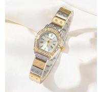 Shein 1 pieza Reloj de cuarzo CARYINO para mujer con esfera asimétrica y incrustaciones de diamantes, pulsera de acero inoxidable de lujo y moda, adecuado p
