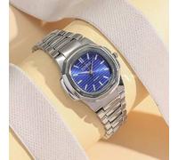 Shein 1 pieza Reloj de cuarzo de esfera rectangular minimalista con números romanos y correa de acero inoxidable, adecuado para regalos de cumpleaños y Hall