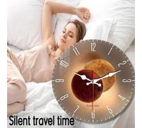 Shein 1 pieza Reloj de pared de madera sin marco de 10 pulgadas/12 pulgadas, con patrón de planeta, silencioso y sin tic-tac, adecuado para sala de estar, d