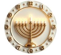 Shein 1 Pieza Reloj de Pared de Menorá Dorado de 10 Pulgadas/12 Pulgadas - Diseño inspirado en la cultura, operación silenciosa, efecto de iluminación cálid