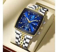 Shein 1 pieza Reloj de pulsera de cuarzo con esfera cuadrada de tres ojos con escala clásica y elegante para hombres, no incluye caja