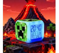 Shein 1 pieza Reloj despertador con luz estilo píxel Creeper, modelo conmemorativo de Minecraft, luz nocturna apilable de dibujos animados LED, luz nocturna