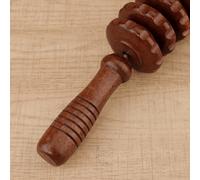 Shein 1 pieza Rodillo de masaje de madera multifuncional con 9 ruedas, tabla Gua Sha, herramienta de masaje de madera, masajeador corporal completo con mang