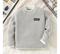 Shein 1 pieza Ropa de niño pequeño Suéter básico con parche en inglés 2 en 1, adecuado para conjuntos de niños, ropa de niño pequeño, regreso a la escuela,