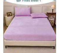 Shein 1 pieza Sábana ajustable de terciopelo color lila claro, suave y cálida, de felpa sólida. Tamaño King, Queen, Full o Twin. Sábana inferior de lujo, sú