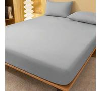 Shein 1 pieza Sábana ajustable gris claro sólida, ropa de cama, sábana, protector de colchón, cubierta de colchón, funda de colchón, ropa de cama suave y tr