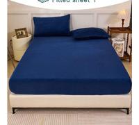 Shein 1 pieza Sábana ajustada de terciopelo azul marino, suave y cálida, de color sólido y esponjosa, tamaño King, Queen, Full o Twin, lujosa y súper suave,