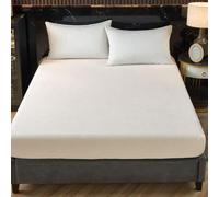 Shein 1 pieza Sábana ajustada de terciopelo beige, cálida y suave, de color sólido y esponjosa, tamaño King, Queen, Full o Twin. Sábana inferior de lujo, sú