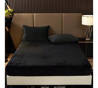 Shein 1 pieza Sábana ajustada de terciopelo negro, suave y cálida, de color sólido y esponjosa, tamaño King, Queen, Full o Twin, sábana inferior de lujo súp