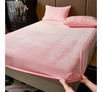 Shein 1 pieza Sábana ajustada de terciopelo rosa, cálida y suave, de color sólido y esponjosa, tamaño King, Queen, Full o Twin. Sábana inferior de lujo, súp