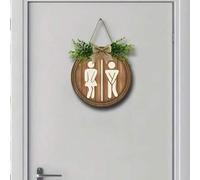 Shein 1 pieza Señal de género de baño de madera, señal circular de número de puerta de estilo rural, decoración colgante de pared de estilo granja