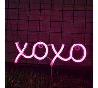 Shein 1 pieza Señal de neón LED rosa XOXO, decoración de pared con alimentación por batería/USB, suministros para fiestas para el dormitorio, adecuado para