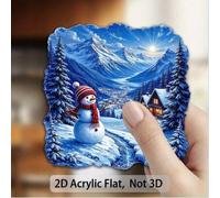 Shein 1 pieza Señalización y adornos decorativos planos en 2D, imán de nevera de acrílico, estilo paisaje invernal con diseño de muñeco de nieve, tono azul,
