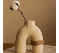 Shein 1 pieza/Set de 3 piezas Jarrón de cerámica mate hecho a mano con cuerda de cáñamo, decoración del hogar minimalista Wabi-Sabi