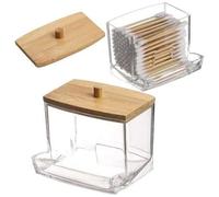 Shein 1 pieza/Set de frascos de almacenamiento a prueba de polvo para hisopos, polvos, huevos de belleza, palitos de hilo dental, tapa de bambú acrílico tra