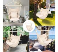 Shein 1 pieza Silla colgante en forma de Y, silla de columpio de cuerda, capacidad máxima de 500 libras, incluye 2 cojines para el asiento, barra de acero d