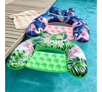 Shein 1 pieza Silla de agua inflable con forma de U, hecha de PVC con elementos de flamenco y hojas tropicales, cama flotante inflable portátil y compacta p