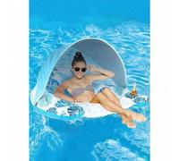 Shein 1 pieza Silla de tumbona inflable con estampado de hojas, toldo solar extraíble, soporta 1 adulto, portavasos, hamaca flotante plegable, apta para pla
