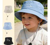 Shein 1 pieza Sombrero de cubo anti-caída para bebé con bordado de dinosaurio + Sombrero de protección solar a juego de color suave y esencial diario lindo