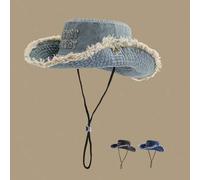 Shein 1 pieza Sombrero de cubo con cordón estilo vintage lavado con borde deshilachado y bordado de letra en inglés, adecuado para parejas, deportes al aire