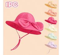 Shein 1 pieza Sombrero de cubo con lazo grande de unicolor para niñas, con cordón, opciones de multicolor, sombrero de protección solar ligero y minimalista