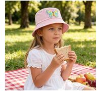 Shein 1 pieza Sombrero de cubo con lentejuelas para niñas con patrón de mariposa brillante, sombrero de verano adecuado para niños mayores y adolescentes, u