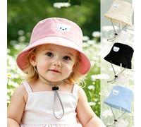 Shein 1 pieza Sombrero de cubo con parche de oso blanco lindo de chenilla para bebés, sombrero de sol multicolor ajustable, transpirable, protección solar p