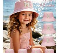 Shein 1 pieza Sombrero de cubo con patrón de letras para niñas, regalo práctico para niños, adecuado para niñas de 3-16 años, actividades al aire libre de p