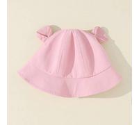 Shein 1 pieza Sombrero de cubo de ala ancha rosa para bebé niña con correa para la barbilla, sombrero de protección solar para niños pequeños de 0-3 años, p