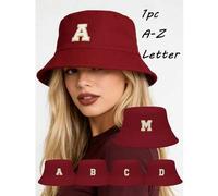 Shein 1 pieza Sombrero de cubo personalizado con letra A-Z para mujer, sombrero casual transpirable con protección solar, ala que favorece la forma del rost