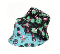 Shein 1 pieza Sombrero de cubo primavera/verano, sombrero de cubo multifuncional con estampado de árbol de cono & flamenco, sombrero de cubo para exteriores