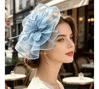 Shein 1 pieza Sombrero de fascinador de mujer con plumas exageradas y malla, estilo Kentucky Derby, sombrero redondo mini, adecuado para fiestas de cóctel,