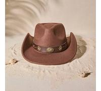 Shein 1 pieza Sombrero de mujer decorado con cinturón, estilo bohemio, vaquero, fedora, Panamá, de fieltro suave para uso diario, vibraciones navideñas, vac