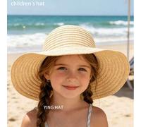 Shein 1 pieza Sombrero de paja de ala plana color beige para niño, niña y niños, diseño simple adecuado para uso diario, protección solar en vacaciones de p